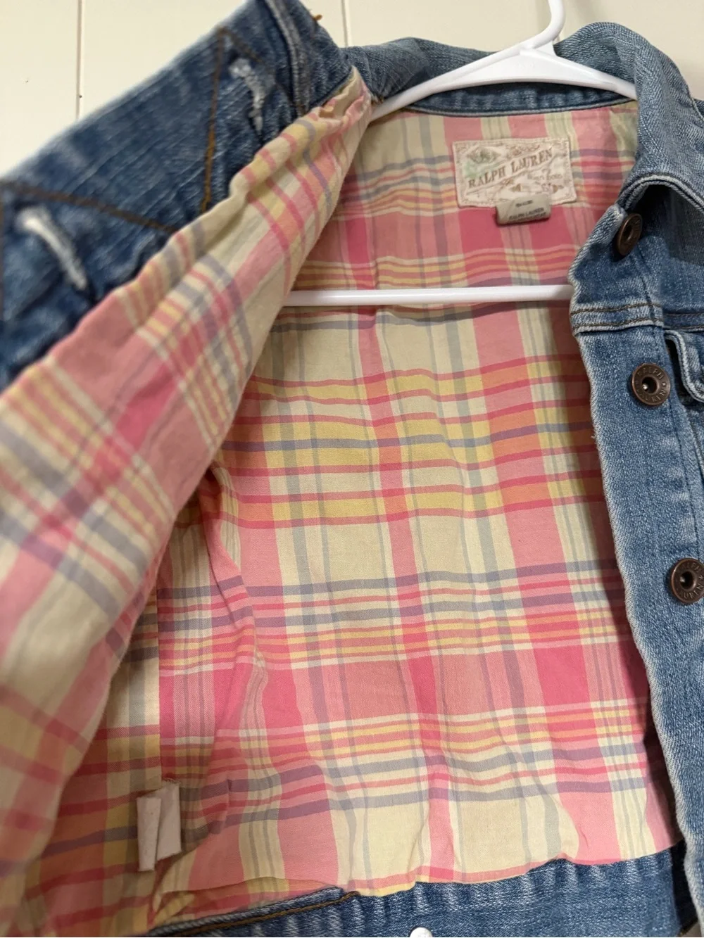 Ralph Lauren Light Blue Denim Jacket with Pink Plaid Lining